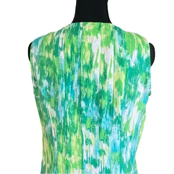 Vintage Choices 100% Linen Sleeveless Green and Blue Maxi Dress small - Picture 14 of 15